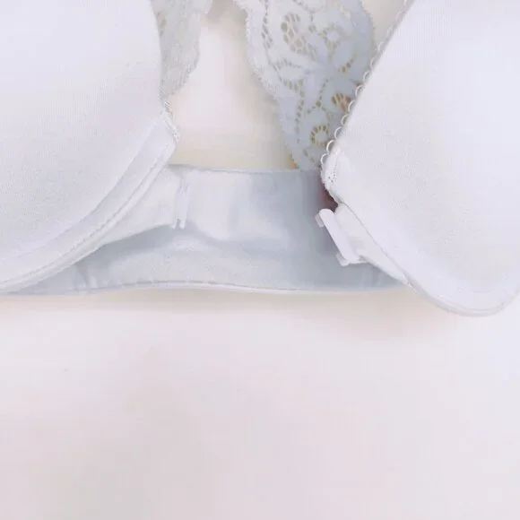 Victoria's Secret Bra Push Up Padded Comfy Front Close Lace Racer Gray Blue 32C - Picture 7 of 16